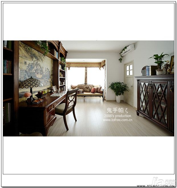 鬼手帕,别墅装修,130平米装修,富裕型装修,欧式风格,书房,书桌,书架
