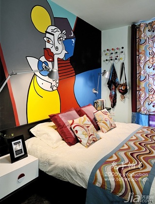鬼手帕混搭风格小户型经济型60平米卧室卧室背景墙床图片