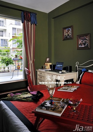 鬼手帕东南亚风格公寓富裕型140平米以上卧室床效果图