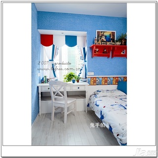 鬼手帕混搭风格别墅蓝色富裕型140平米以上卧室床图片