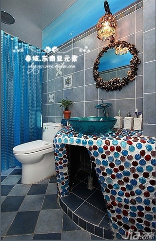 地中海风格浪漫蓝色卫生间隔断浴室柜效果图