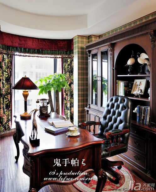 鬼手帕,别墅装修,140平米以上装修,豪华型装修,欧式风格,书房,书桌,书架