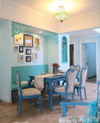 地中海风格浪漫蓝色餐厅照片墙餐桌效果图