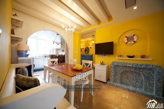 地中海风格浪漫黄色餐厅背景墙餐桌图片