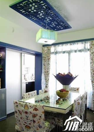 地中海风格浪漫蓝色餐厅窗帘效果图