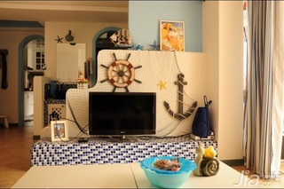 地中海风格浪漫蓝色客厅背景墙设计图纸