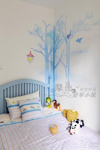 地中海风格浪漫蓝色卧室手绘墙设计图纸