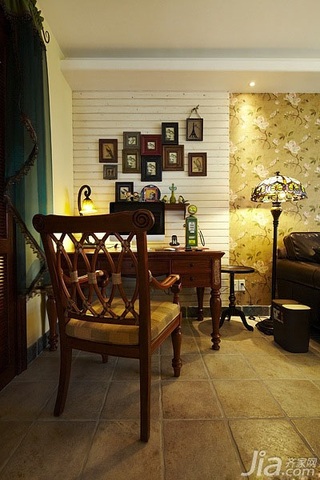 美式乡村风格二居室富裕型90平米背景墙书桌图片