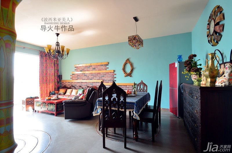 导火牛,公寓装修,90平米装修,经济型装修,东南亚风格,客厅,沙发,茶几,餐桌