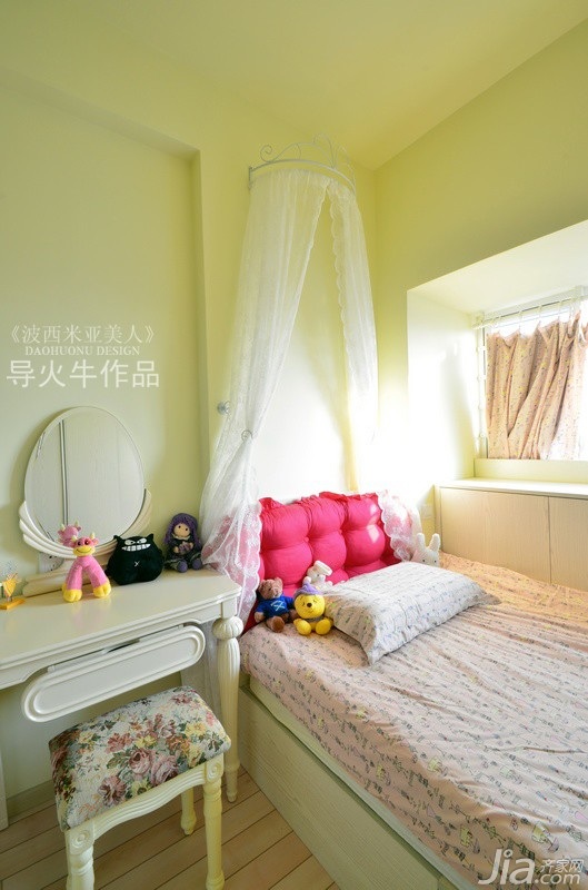 导火牛,公寓装修,90平米装修,经济型装修,东南亚风格,卧室,床,梳妆台,飘窗
