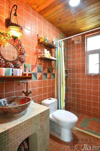 导火牛东南亚风格公寓经济型90平米卫生间洗手台图片