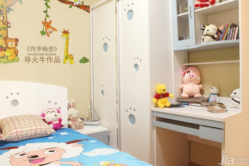 导火牛,复式装修,经济型装修,混搭风格,儿童房,床衣柜,书桌