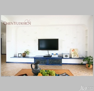陈禹地中海风格公寓经济型140平米以上客厅电视背景墙电视柜图片