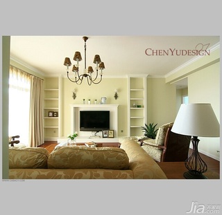 陈禹美式乡村风格公寓经济型140平米以上客厅电视背景墙沙发效果图
