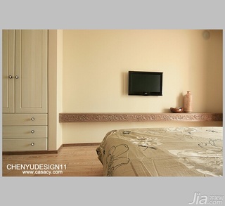 陈禹简约风格公寓经济型130平米卧室电视背景墙床效果图