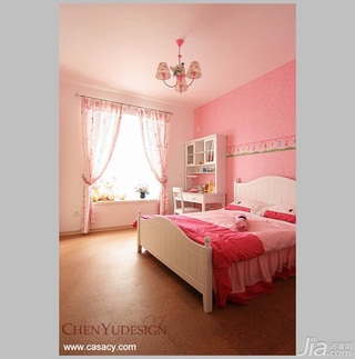 陈禹简约风格四房粉色富裕型140平米以上卧室床图片