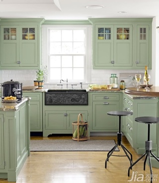 混搭风格小清新绿色富裕型140平米以上厨房橱柜定做