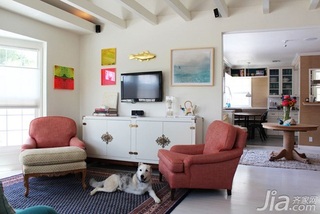 美式乡村风格三居室小清新富裕型120平米客厅收纳柜效果图
