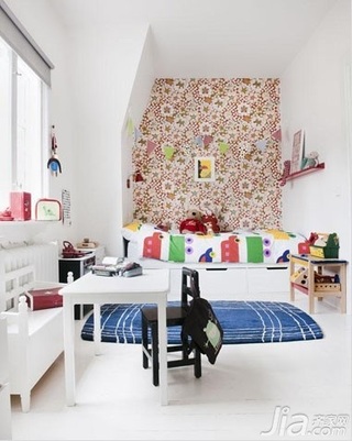 北欧风格富裕型120平米儿童房卧室背景墙儿童床效果图