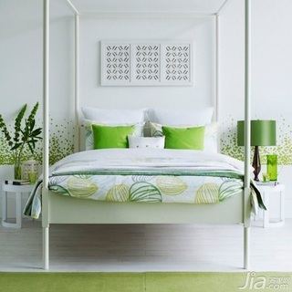 混搭风格二居室小清新绿色110平米卧室卧室背景墙床图片