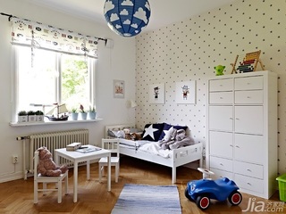 北欧风格二居室可爱富裕型110平米儿童房卧室背景墙儿童床图片