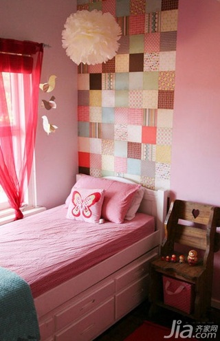 混搭风格可爱粉色富裕型110平米卧室卧室背景墙床图片