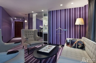 简约风格浪漫紫色富裕型120平米客厅沙发图片