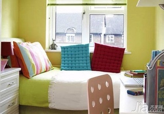 混搭风格二居室小清新绿色富裕型90平米卧室床图片