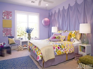 混搭风格二居室浪漫紫色富裕型90平米卧室床效果图
