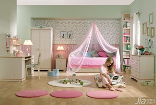 混搭风格二居室浪漫粉色富裕型120平米卧室卧室背景墙床图片
