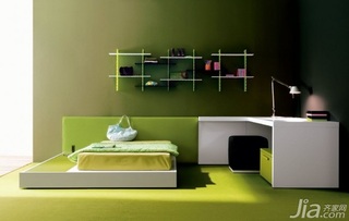 混搭风格小清新绿色经济型80平米卧室卧室背景墙床效果图