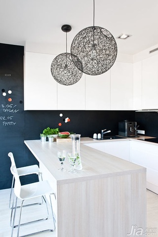 简约风格公寓黑白经济型120平米厨房吧台橱柜订做