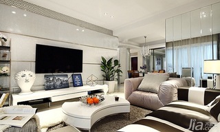 简约风格一居室富裕型90平米客厅电视背景墙茶几图片
