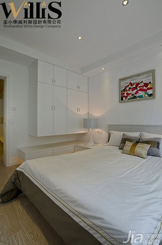 巫小伟简约风格公寓白色富裕型130平米卧室床效果图