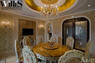 巫小伟欧式风格别墅奢华豪华型140平米以上餐厅电视背景墙餐桌图片