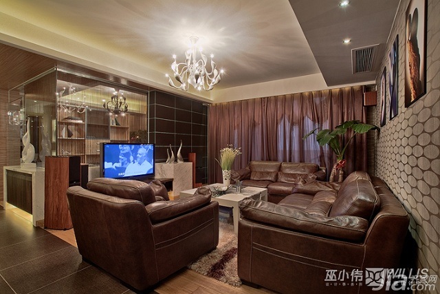 巫小伟,公寓装修,140平米以上装修,富裕型装修,简约风格,客厅,沙发,茶几,灯具,电视柜,电视背景墙,沉稳,壁纸,装饰画
