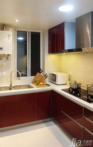 简约风格二居室红色经济型70平米厨房橱柜婚房平面图