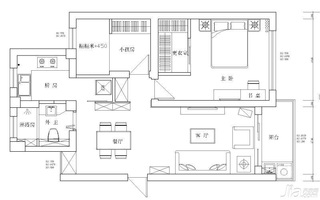 简约风格二居室经济型70平米婚房户型图