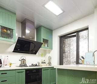 简约风格二居室绿色富裕型80平米厨房橱柜定制