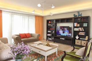 三米设计简约风格公寓唯美经济型130平米客厅电视背景墙沙发婚房家装图片