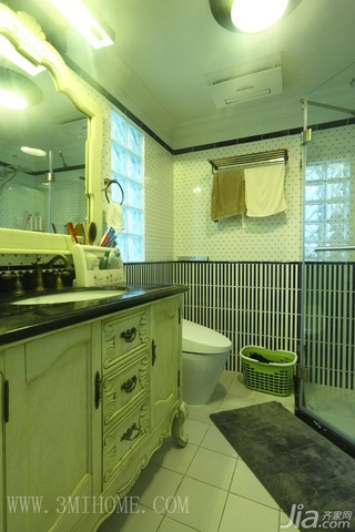 三米设计田园风格公寓经济型140平米以上卫生间洗手台图片