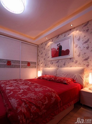 简约风格二居室经济型60平米卧室卧室背景墙床婚房家装图