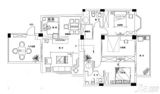 混搭风格二居室富裕型100平米设计图纸