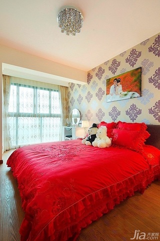 简约风格二居室富裕型90平米卧室卧室背景墙床效果图