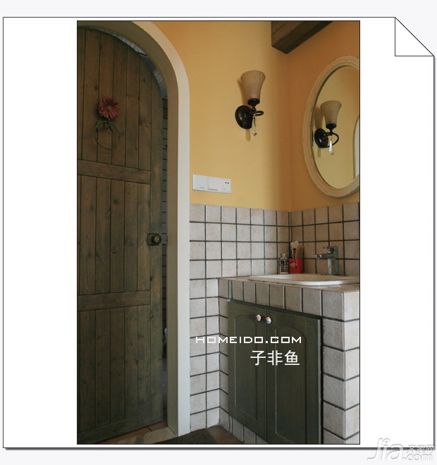 子非鱼,公寓装修,120平米装修,经济型装修,美式乡村风格,卫生间,洗手台,浴室柜