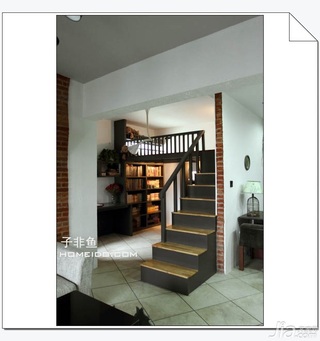 欧式风格小户型经济型60平米餐厅楼梯书架图片