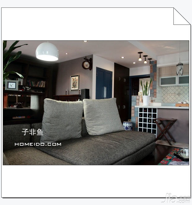 子非鱼,公寓装修,90平米装修,经济型装修,简约风格,客厅,沙发,茶几,灯具,吧台,吧台椅