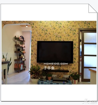 田园风格小户型经济型50平米客厅电视背景墙电视柜效果图