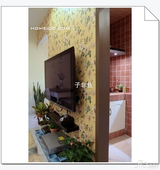 田园风格小户型经济型50平米客厅电视背景墙电视柜效果图