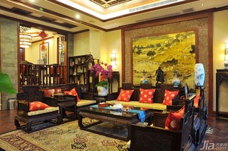 中式风格跃层豪华型客厅背景墙沙发效果图